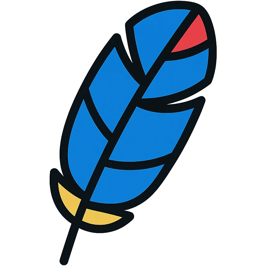 stylized vibrant illustration of blue magpie feather, representing Taiwan, no cliche emoji
