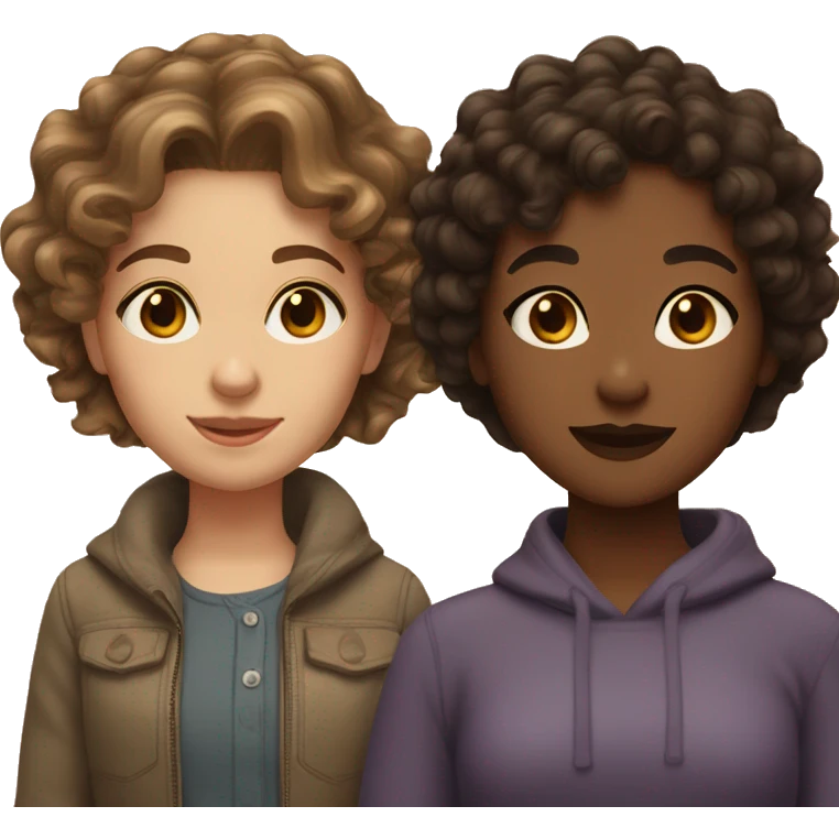 2 girls one lightskined wavy brown hair and another dark and curly short hair emoji