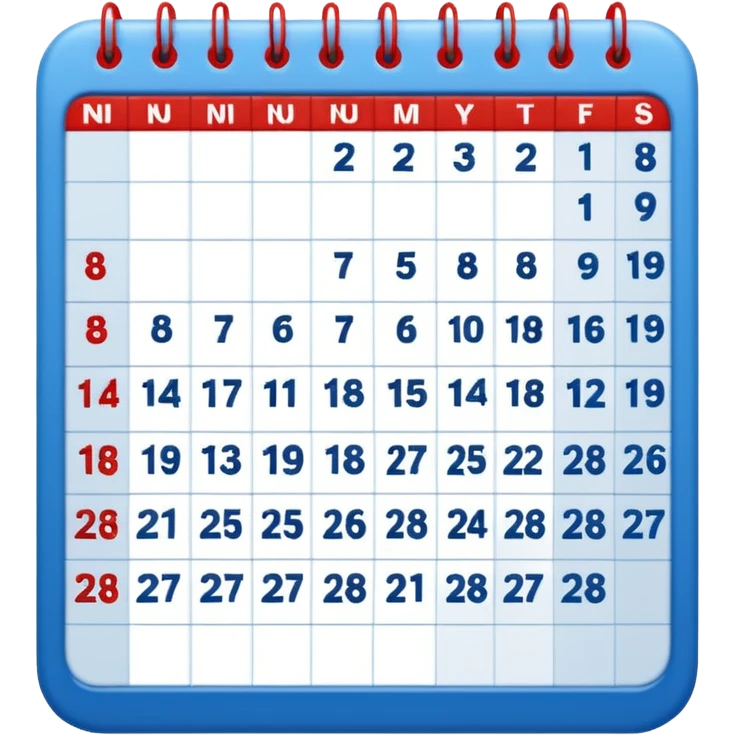 tabla calendario con fondo azúl y rojo emoji