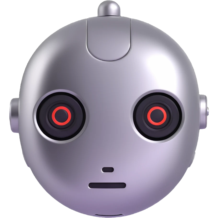 polished minimalistic perfectly round steel robot face, simple clean design emoji