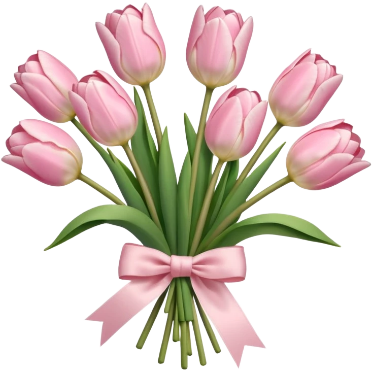 very pale pink tulips bouquet with light pink bow emoji