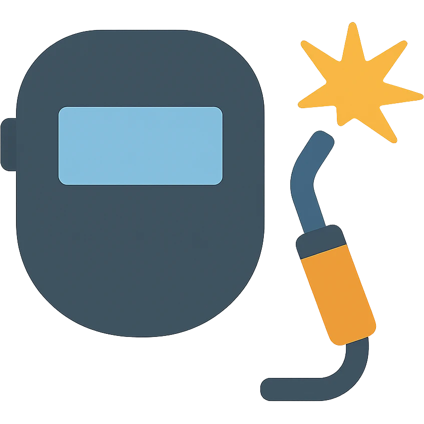 welding, simplified torch and mask, flat vector emoji