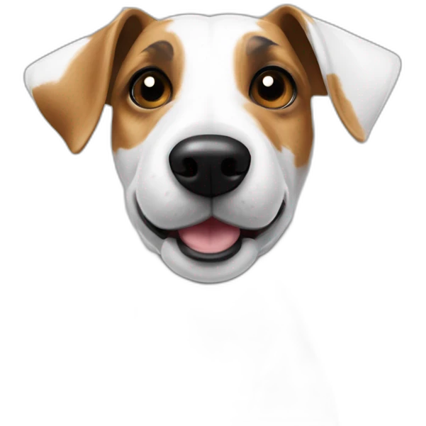 Jack Russell Terrier with a black spot on one side and a white one on the other side, one ear is standing, the other is lying emoji