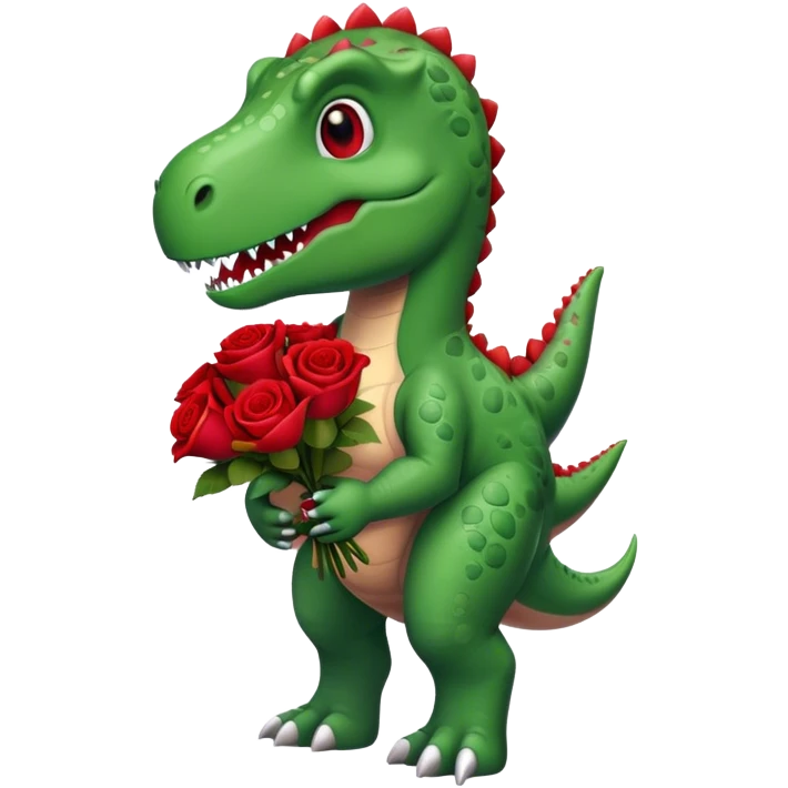 Dinosaur holding bouquet of red roses emoji