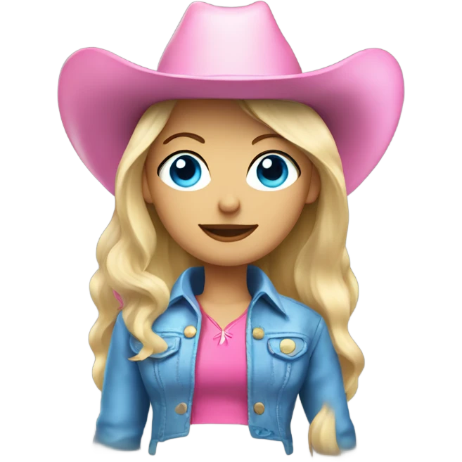 Blonde woman with blue eyes wearing pink cowboy hat and fringe jacket emoji
