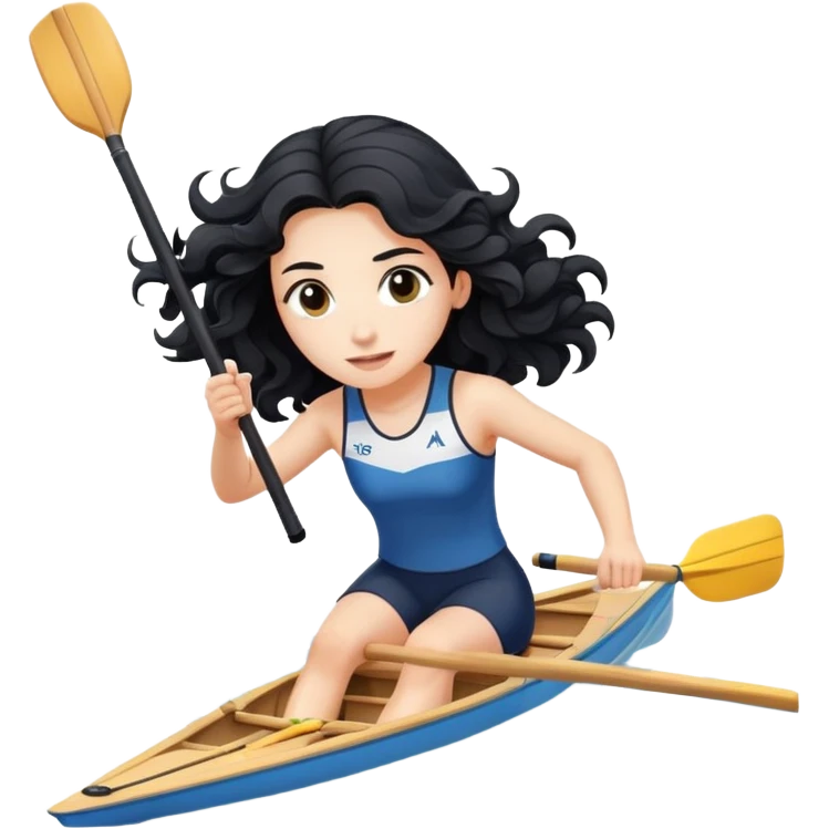 girl with long black wavy hair rowing in Olympic rowing sport, with single oar emoji