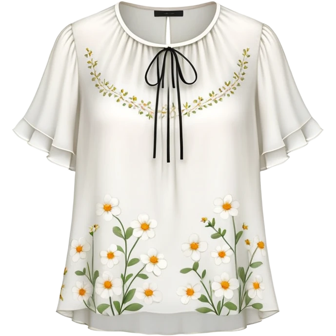 White very short sleeved tiny flower chiffon blouse emoji