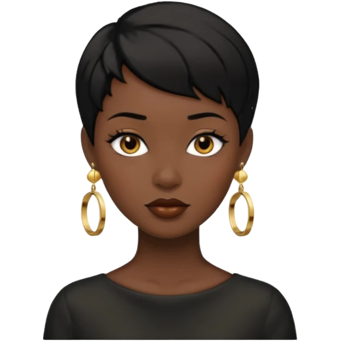 woman with black short hair and gold earring and black skin emoji