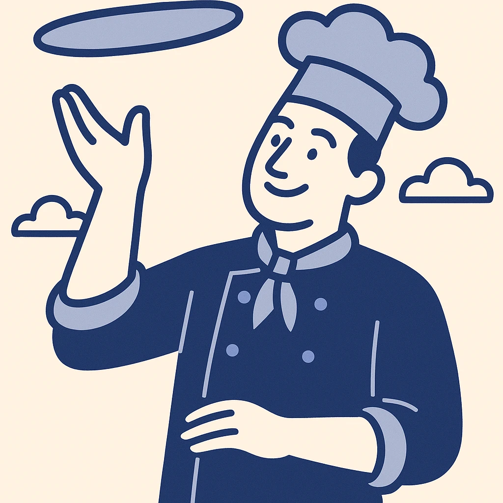 smiling Italian chef spinning pizza dough emoji