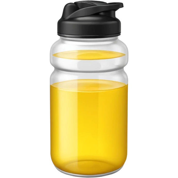 a clear shaker bottle with black cap and a yellow colored liquid inside emoji