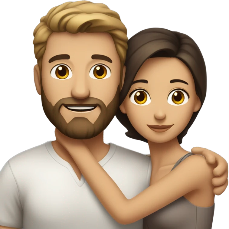 Dark haired white man with beard hugging beautiful woman with medium tan skin and short dark brown hair  emoji