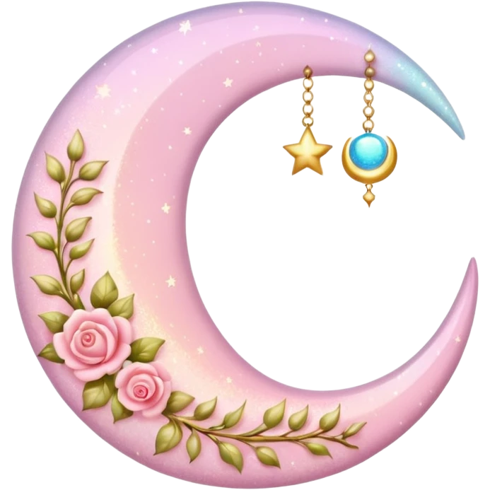 Rosy shiny glossy sparkly romantic pastel crescent damask moon emoji