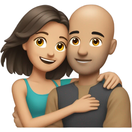 Comforting hug from brunette female to shorter bald male emoji