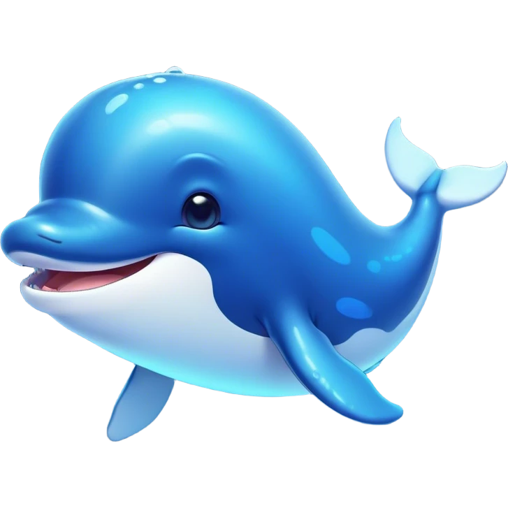 Cinematic Cute Humpback Whale Portrait Emoji, Head tilted playfully and inquisitively, featuring a softly rounded body with bright, sparkling eyes and an adorably expressive mouth, Simplified yet irresistibly adorable features, highly detailed, glowing with a warm, ocean-blue glow, high shine, affectionate and gentle, stylized with a touch of whimsical aquatic charm, soft glowing outline, capturing the essence of a friendly and endearing whale that seems as if it could sing its way into your heart! emoji