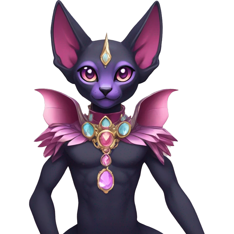 cool kawaii cartoon edgy distinguished ethereal elegant beautiful fantasy black purple red ethereal fantasy nargacuga-Noivern-sphynx-Quiana-Fakemon collar harness moon gem jewels full body emoji