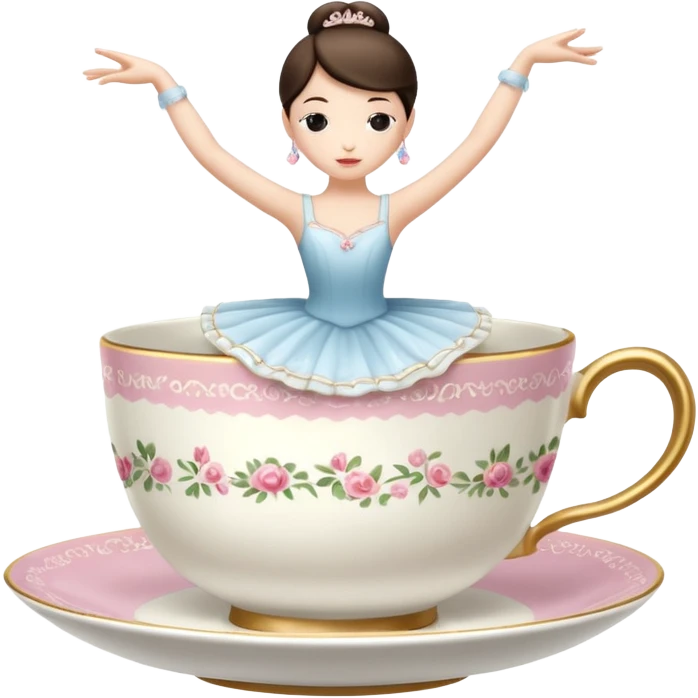 A teacup with arms and legs dancing like a ballerina emoji