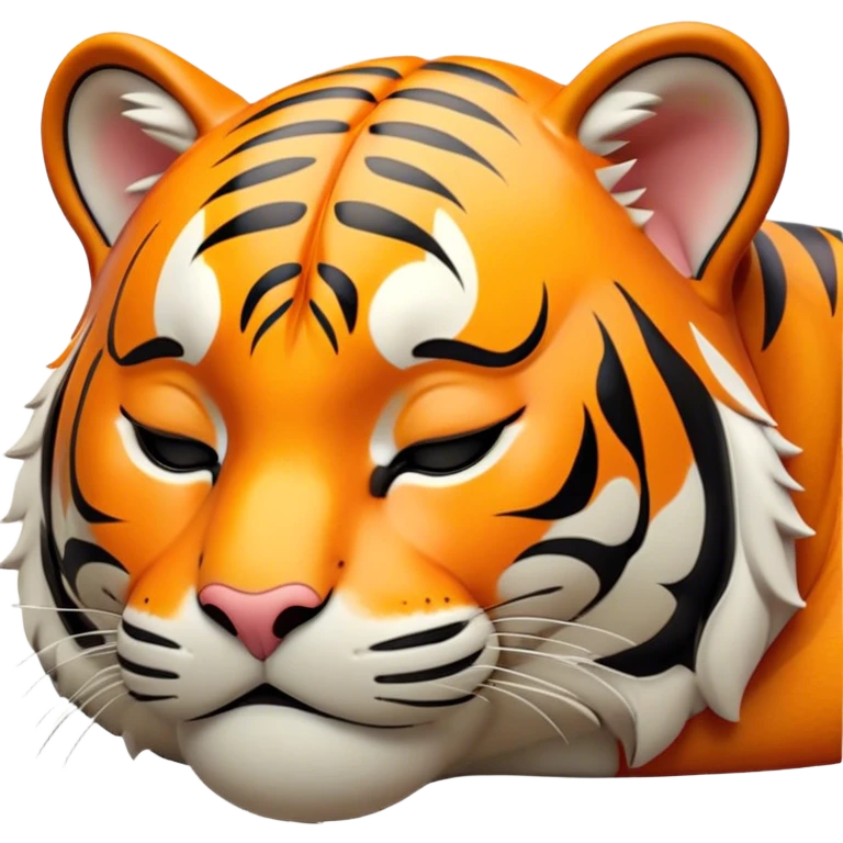Meme-Worthy cute Sleeping Tiger Portrait Emoji, Head resting peacefully with a contented smile, showcasing a luxuriously striped form and eyes gently closed in serene slumber, Simplified yet comically adorable features, highly detailed, glowing with a soft, drowsy wild light, high shine, relaxed and utterly lovable, stylized with an air of playful laziness, bright and heartwarming, soft glowing outline, capturing the essence of a sleeping tiger that feels destined to become the next viral icon of adorable rest! emoji