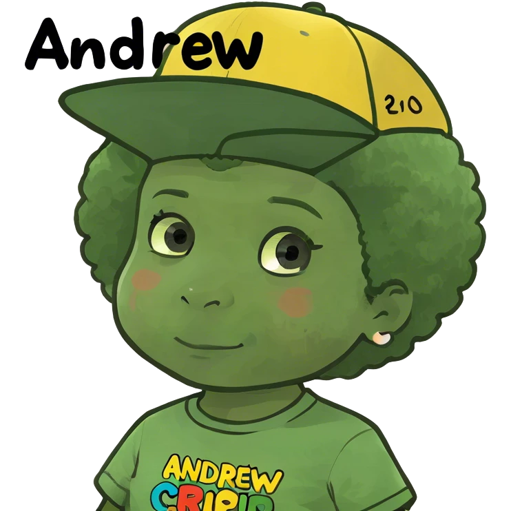 A black toddler with an Afro and the words Andrew emoji