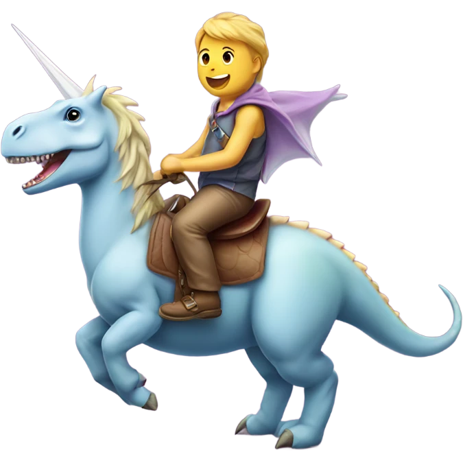 Dinosaur riding a unicorn emoji