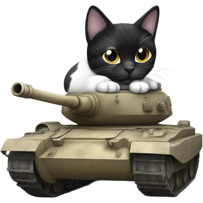 A spotted black and white cat on a tank  emoji