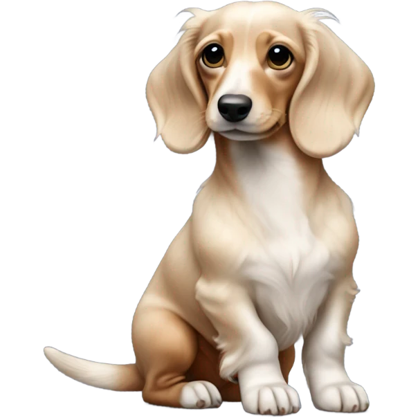 mini long-haired puppy dachshund cream white colors full body emoji