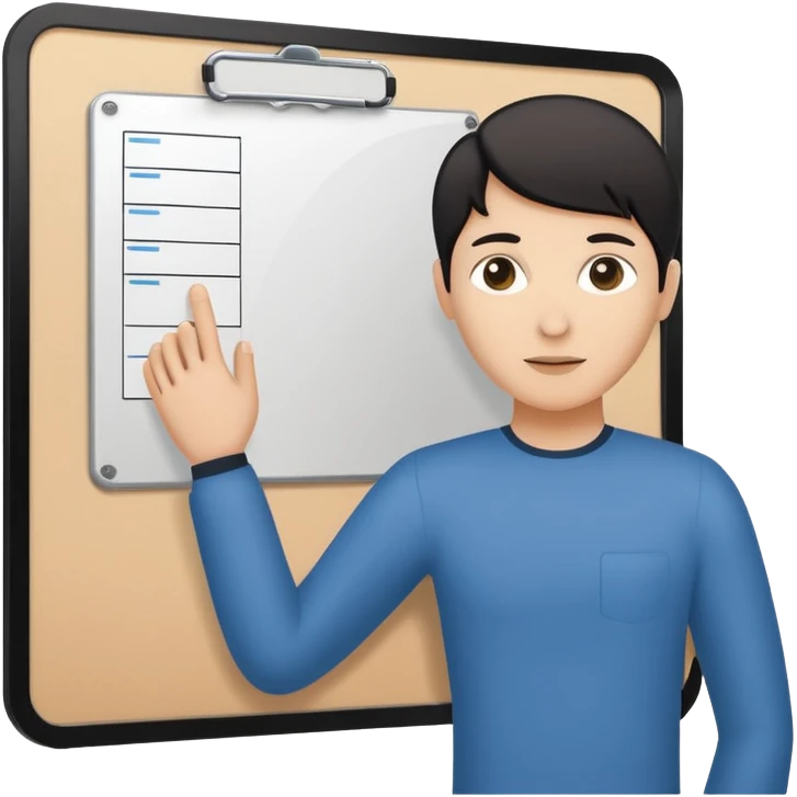 Minimalistic flat vector icon, iOS style, thin black contour on white background. Person silhouette with a project board (kanban/task board) behind. No text, no shadows.
 emoji