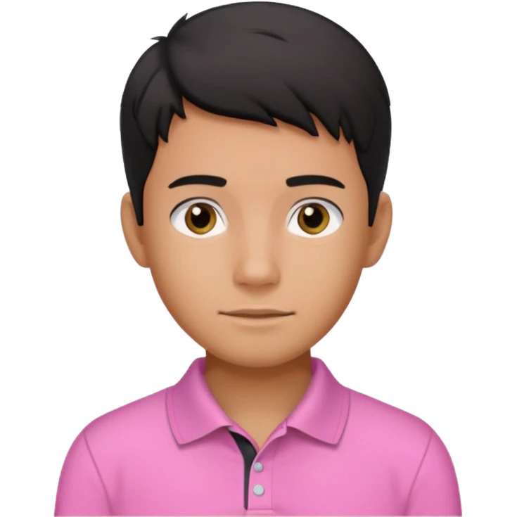 generate a pretty bratz boy wearing a pink polo shirt. Black middle part hair. handsome emoji