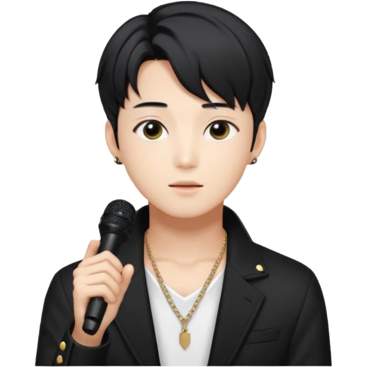 Draw a Korean male idol with black parted hair, earpiece mic & stylish stage outfit, inspired by Jungkook of BTS. emoji