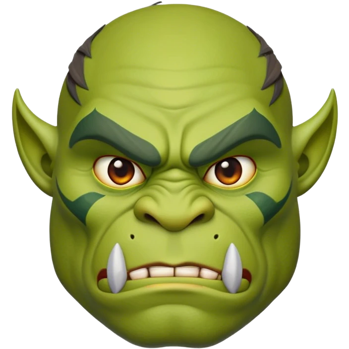 Cinematic Noble Ogre Portrait Emoji, Majestic and imposing, with a rugged, muscular form in deep earthy greens and browns, adorned with battle scars and subtle tribal markings, exuding calm, noble strength and unexpected wisdom, simplified yet strikingly detailed, glowing with a shadowy outline that captures the essence of a gentle giant with fierce heart! emoji