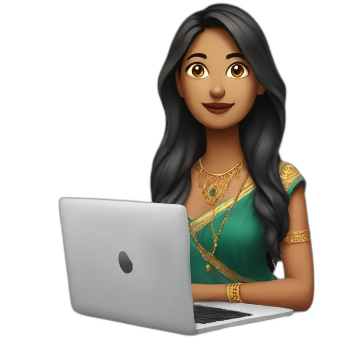 Beautiful Indian woman in front of laptop emoji