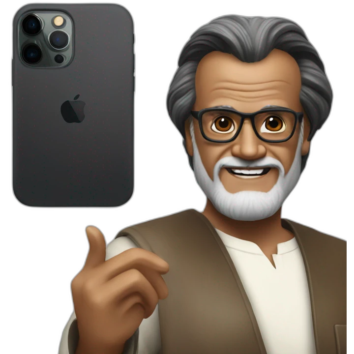 Rajinikanth with iPhone 15 Pro Max emoji