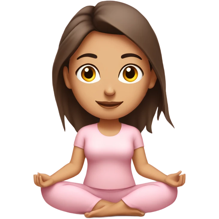 Brunette yoga beautiful girl in light pink clothes sitting on a yoga mat emoji