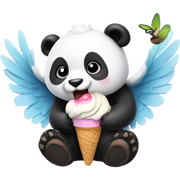 Panda eating ice cream with wings  emoji