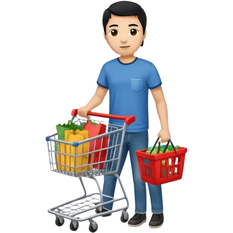 man-with-a-shopping-cart-full-body black hair light brown skin emoji