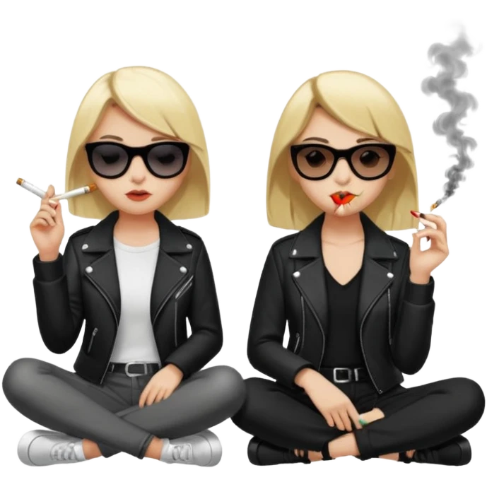 Blonde hair girl and black hair girl smoking cigarettes edgy sitting on curb sunglasses  emoji