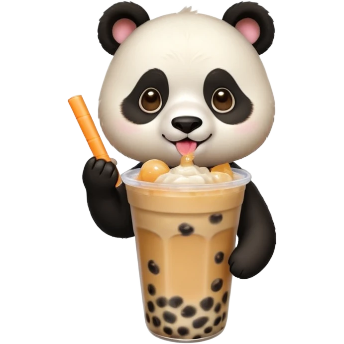 A panda drinking bubble tea, excited about the toppings, portrait, bust up emoji