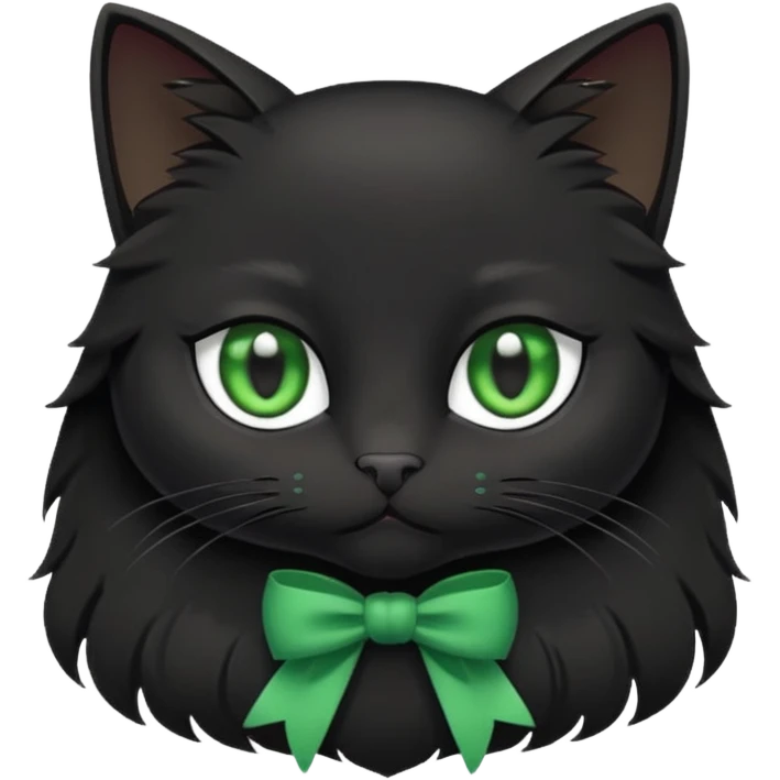 A black cat with sly green eyes and a white bow around its neck emoji