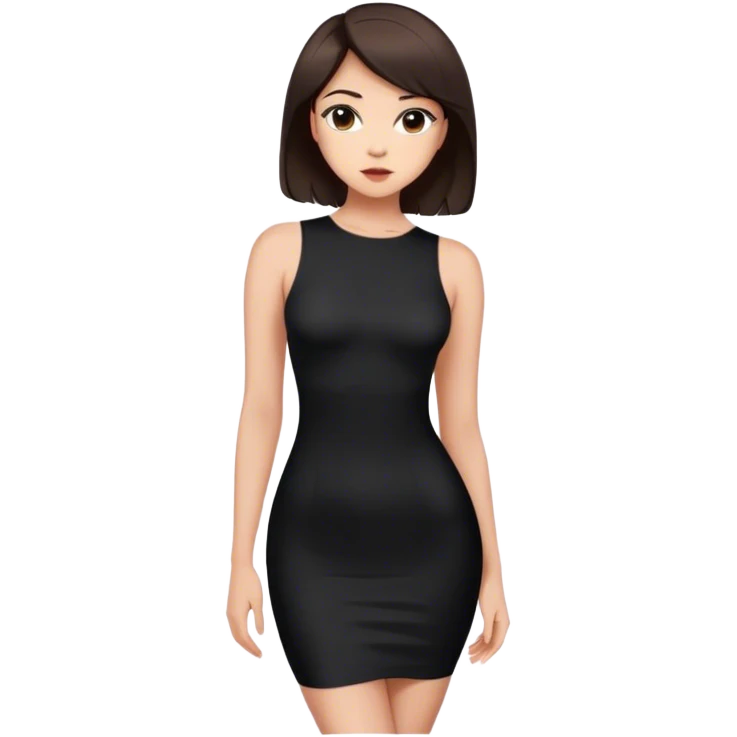 Tight and short black bodycon dress. Light skin and short dark brown hair emoji