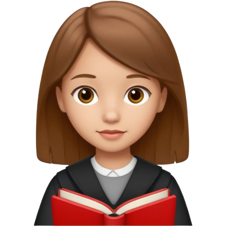 brown braid hair girl kid, student, black gile, red book emoji