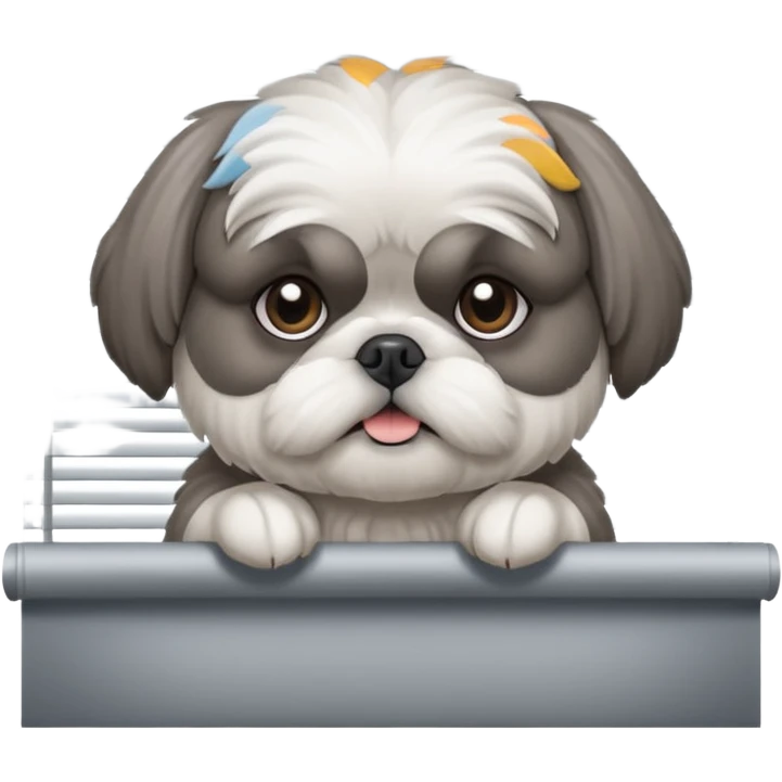 cute all grey shih tzu peeking through window blinds emoji