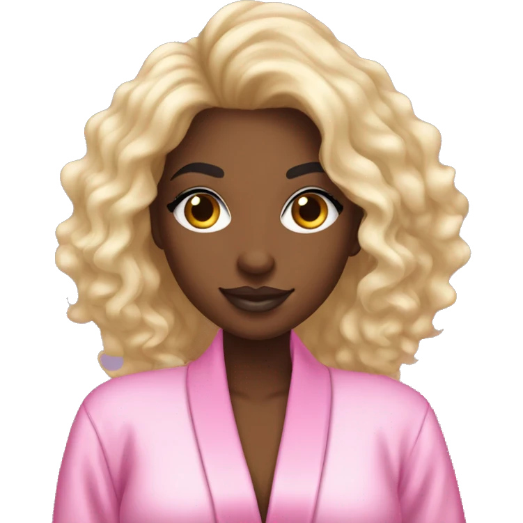 A black girl with Victoria secret like bombshell hair with a Victoria secret robe on  emoji