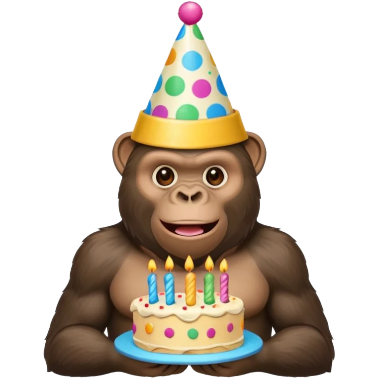 Gorilla with party hat and cake emoji