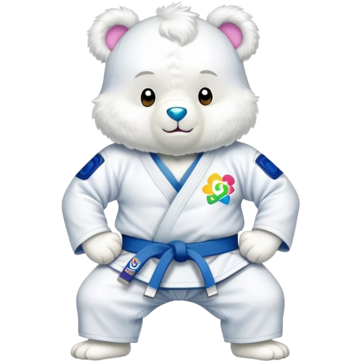 Care bear wearing a jiu jitsu gi with a white belt emoji