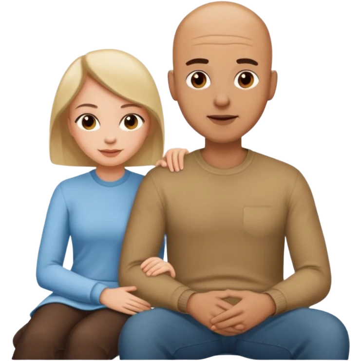 Bald brown man with pretty woman sitting on his lap. emoji