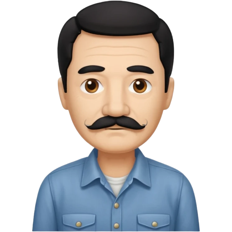 Old man with black hair and eyes mustache and working shirt emoji