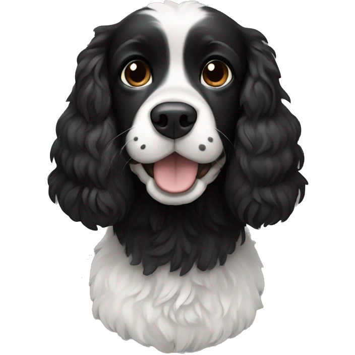 Small completely black spaniel with black fur on his whole face and white fur only on his chest emoji