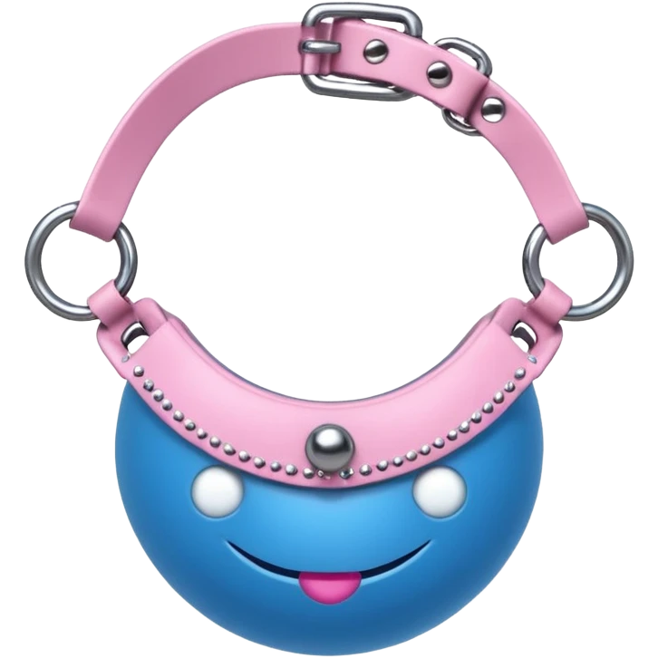 Blue ball for the gag on a ball gag device with a white  collar holding the gag with  pink  studs emoji