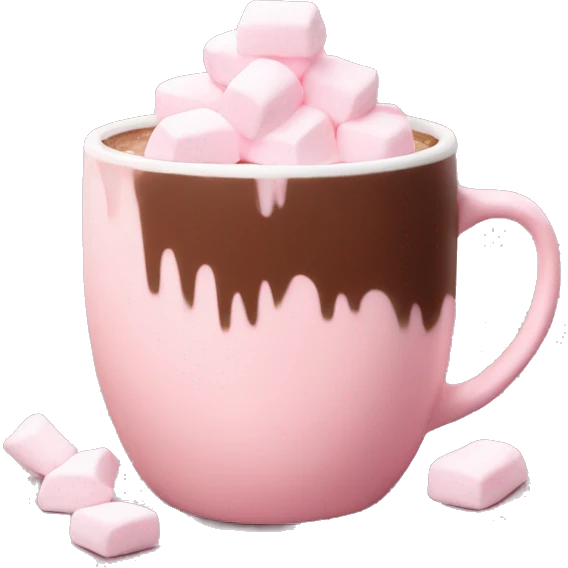 Aesthetic hot chocolate in light pink cup marshmallow  emoji