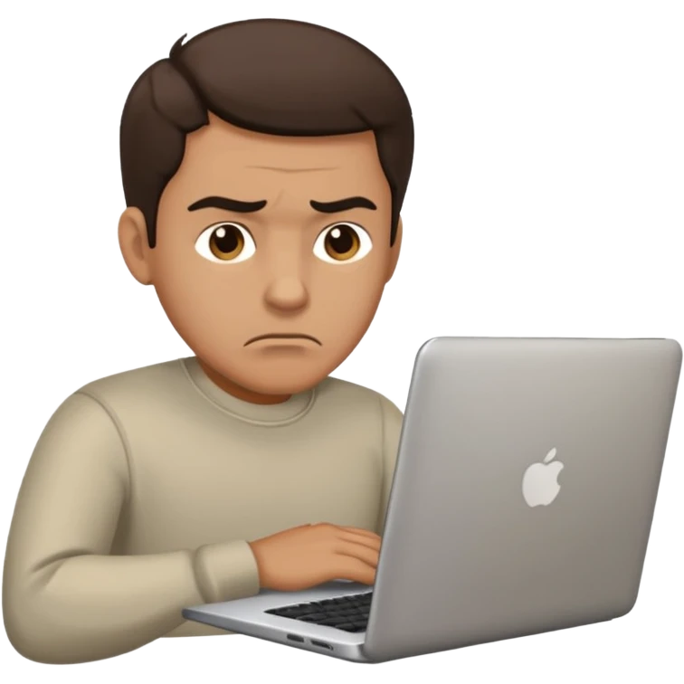 man with laptop, frowning emoji