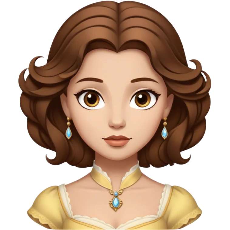 Cinematic Realistic Belle Portrait, depicted with lifelike skin texture, soft natural lighting, and intricately detailed brown hair styled elegantly. Her deep, expressive eyes exude warmth and intelligence, complemented by a serene and graceful expression. She is dressed in her classic attire, with rich fabric textures and delicate folds that catch the light beautifully. The portrait features a soft, enchanting glow with a natural, radiant finish, capturing the essence of timeless beauty in a realistic and painterly style, evoking a sense of depth and authenticity. emoji